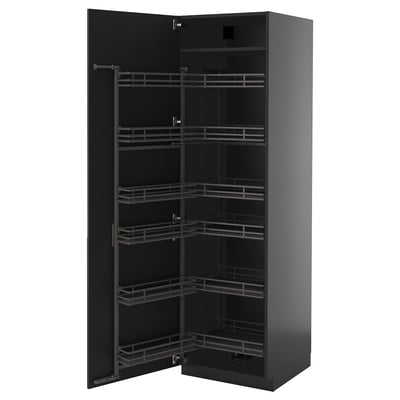 Armoire de cuisine noire METOD avec étagères coulissantes.