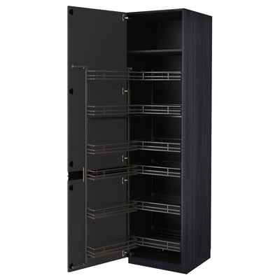 Armoire de cuisine moderne METOD noire avec étagères coulissantes.