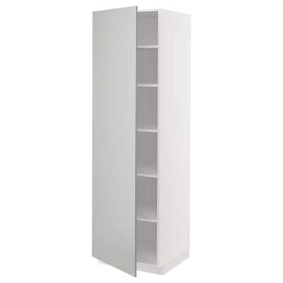 Armoire METOD blanche avec étagères gris clair, forme rectangulaire.