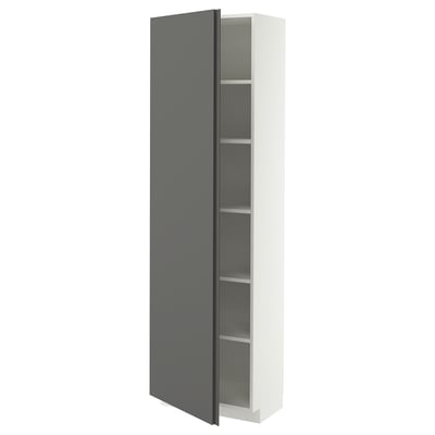 METOD Armoire avec tablettes, blanc/VOXTORP gris foncé poignée verticale, 60x37x200 cm
