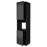 Armoire de cuisine noire moderne au design minimaliste, dotée d’étagères réglables, d’une finition mate élégante et d’une porte sans poignée.