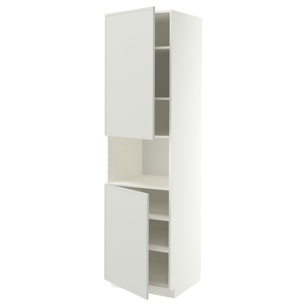 METOD Armoire micro-ondes+2ptes/tablette, blanc/Aspudden gris clair, 60x60x220 cm