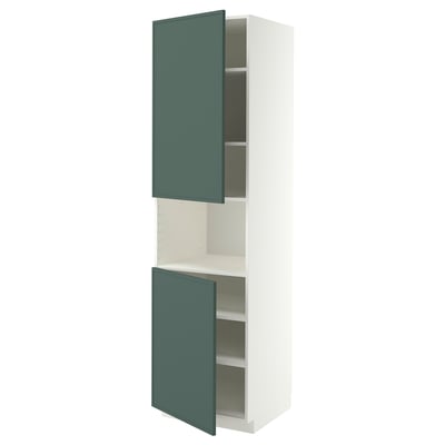 METOD Armoire micro-ondes+2ptes/tablette, blanc/Aspudden gris-vert foncé, 60x60x220 cm