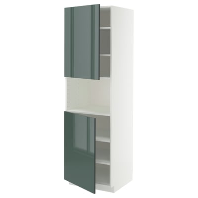 Armoire de cuisine haute blanche moderne avec portes vertes brillantes.