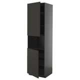 Armoire de cuisine noire moderne avec deux étagères réglables ouvertes.