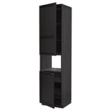 Armoire de cuisine METOD noire avec bois teinté, étagères réglables, bords de porte biseautés.