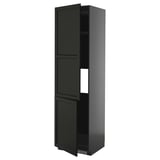 Armoire de cuisine en bois noir avec trois portes et étagères réglables.