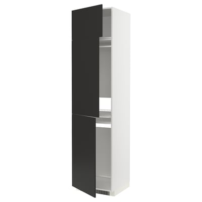 Armoire moderne noire et blanche avec étagères réglables.