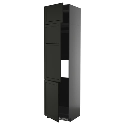 Armoire de cuisine haute METOD noire avec trois étagères, design élégant, finition brillante.