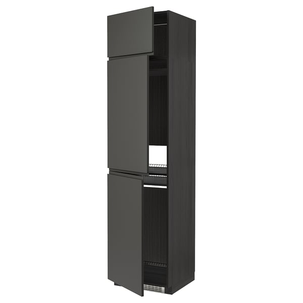 Armoire de cuisine METOD gris foncé, design moderne, haute et mince avec étagère réglable et poignées intégrées.