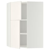 Un meuble de cuisine d’angle METOD blanc avec étagères réglables et porte réversible.