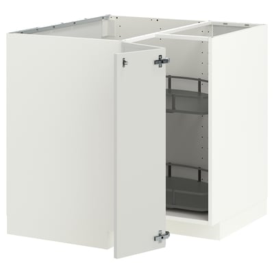 METOD Élément bas angle+rgt pivotant, blanc/Aspudden gris clair, 88x88 cm