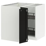 Armoire de cuisine blanche moderne avec poignées et étagères noires.