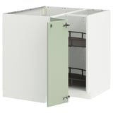 Unité de cuisine METOD : blanche avec porte verte, forme carrée, design moderne, cadre robuste, étagères réglables.
