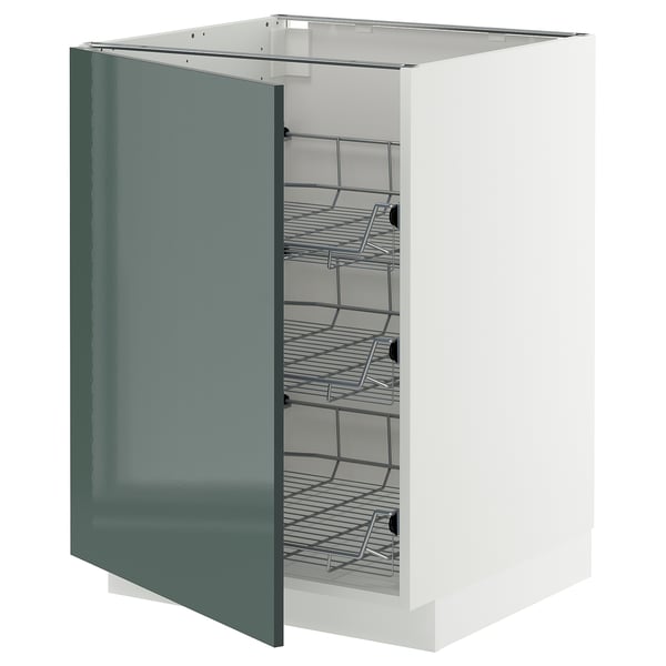 Armoire de cuisine verte-brillante avec étagères coulissantes.