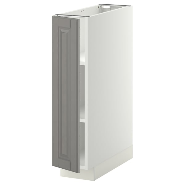 Armoire de cuisine METOD blanche avec porte grise à fermeture amortie, forme rectangulaire.