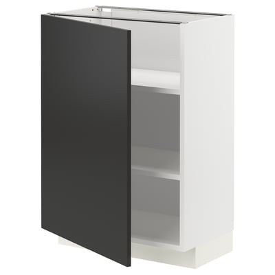 Unité de cuisine METOD, blanc et noir, design minimaliste moderne. Étagères réglables.