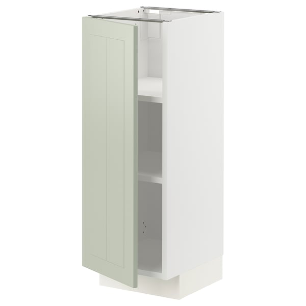 Armoire de cuisine METOD, vert clair, carrée, portes plates, étagères réglables.