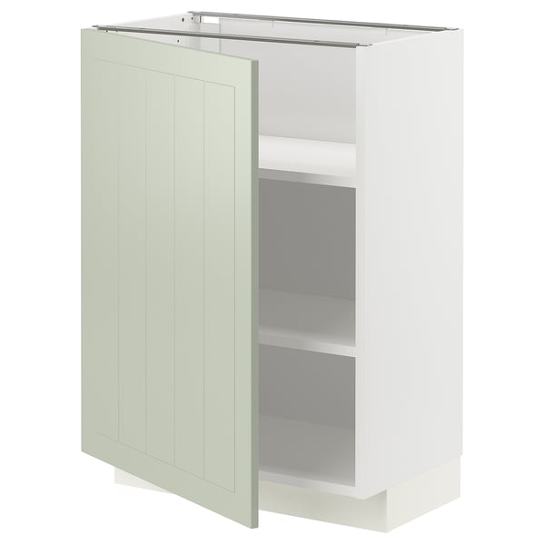 Meuble de cuisine METOD, blanc et vert, en bois, rectangulaire, porte à panneau plat.