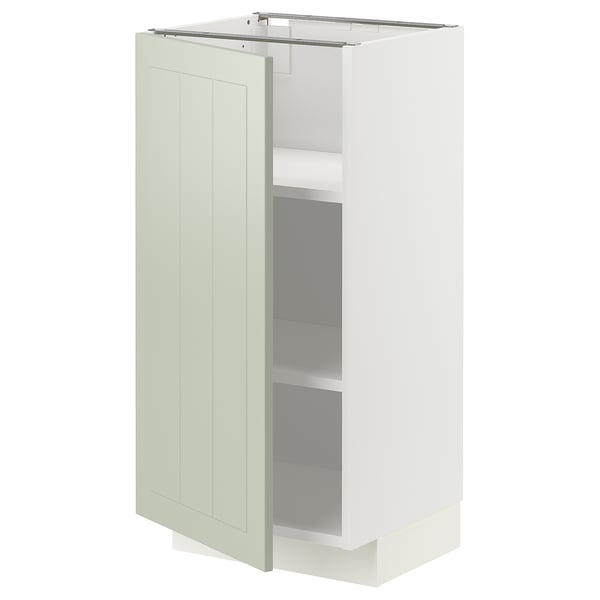 Armoire de cuisine vert clair, design moderne, avec une seule porte et deux étagères.