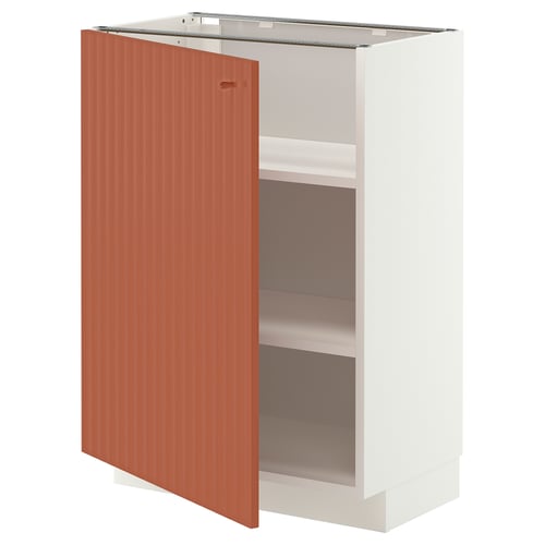 METOD Élément bas avec tablettes, blanc/Terrsjö motif ondulé rouge-brun, 60x37 cm