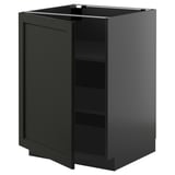 Armoire METOD gris foncé avec une porte ouverte, étagères réglables et bords biseautés.