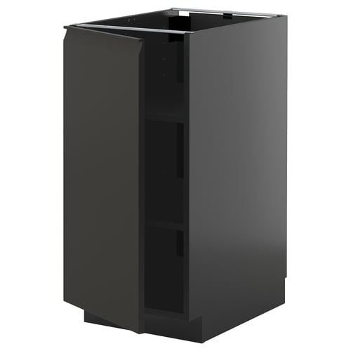 Armoire de cuisine noire moderne avec poignée élégante, finition brillante.