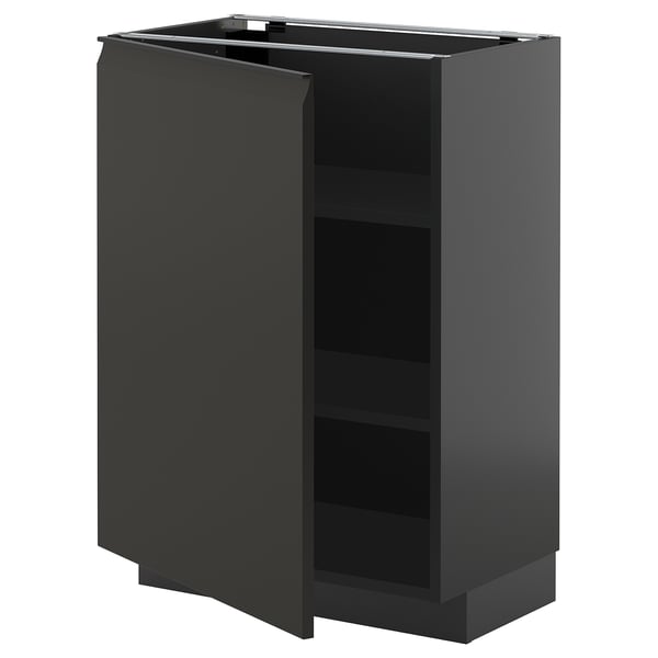 Armoire de cuisine gris foncé avec portes, design moderne, finition mate, étagères réglables.