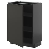 Armoire de cuisine gris foncé avec portes, design moderne, finition mate, étagères réglables.