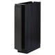 Armoire de cuisine noire moderne au design élégant et sans poignée, dotée d’une structure carrée et robuste.