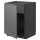 Armoire de cuisine minimaliste, gris foncé, finition imitation bois, porte ouverte unique, étagères réglables, design élégant.
