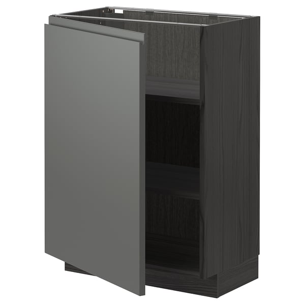 Armoire de cuisine moderne gris foncé avec porte unique, étagères réglables et poignées élégantes.