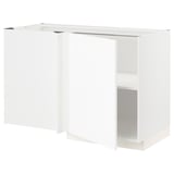 Ensemble d’armoires de cuisine blanc METOD. Design moderne et épuré avec finition en mélamine. Comprend une base d’angle et une étagère réglable.