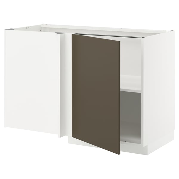 Armoire de cuisine METOD, blanche avec porte marron foncé, rectangulaire.