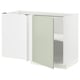 Armoire d’angle blanche, porte verte, cuisine moderne, étagère réglable, cadre robuste.