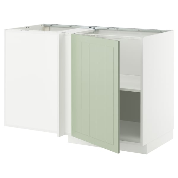Meuble de cuisine METOD en blanc avec porte verte, design d’angle.