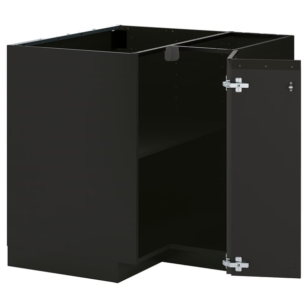 METOD Élément bas d'angle+tablette, noir-gris/Upplöv anthracite mat, 88x88 cm