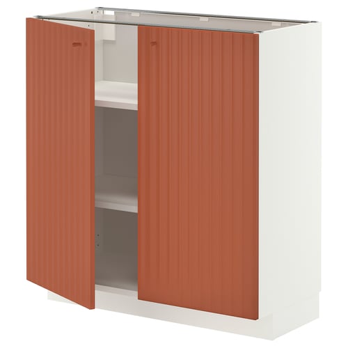METOD Élément bas tablette/2portes, blanc/Terrsjö motif ondulé rouge-brun, 80x37 cm