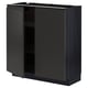 Armoire de cuisine METOD en noir avec deux portes ouvertes révélant des étagères, design moderne.