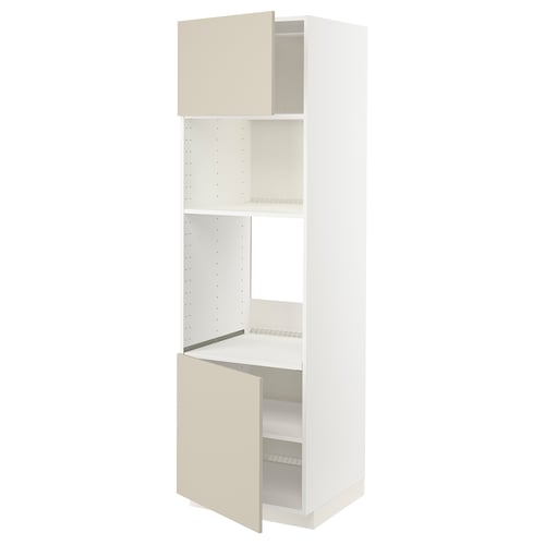 Armoire de cuisine METOD en beige avec deux étagères réglables et porte ouverte montrant l’intérieur.