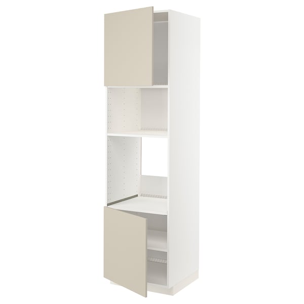 Armoire de cuisine METOD en beige avec deux étagères réglables, de forme haute et rectangulaire pour un rangement organisé.