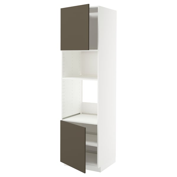 Unité de cuisine Ikea METOD avec portes brun foncé, intérieur blanc et étagères réglables.