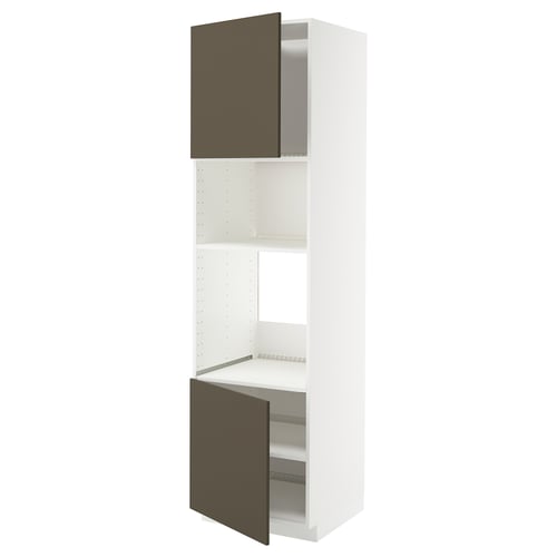 Unité de cuisine Ikea METOD avec portes brun foncé, intérieur blanc et étagères réglables.
