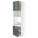 Armoire blanche haute moderne avec portes vertes brillantes, étagères réglables, ouverture à charnières.