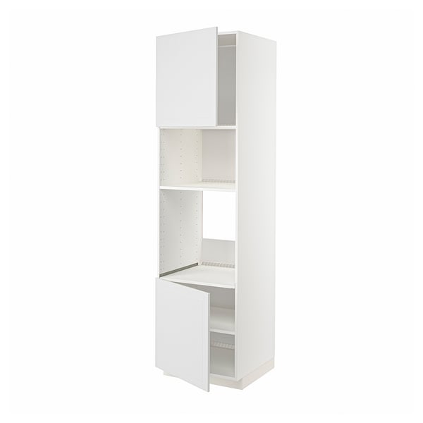 Armoire de cuisine METOD blanche, haute avec porte ouverte, étagère réglable.
