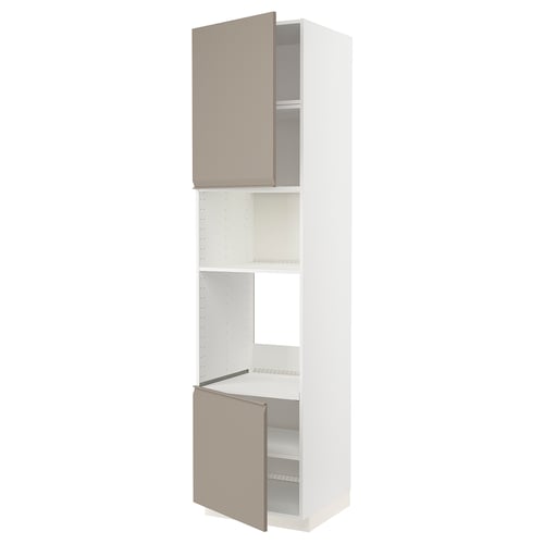 Meuble de cuisine haut METOD, beige, intérieur blanc, deux étagères, design moderne.