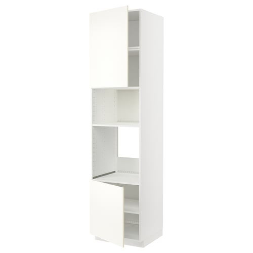 Une armoire de cuisine ikea METOD blanche avec une porte supérieure, des étagères réglables et un compartiment coulissant.