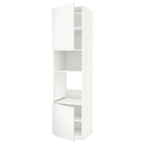 Une armoire de cuisine METOD blanche au design moderne et minimaliste. Il est doté d’étagères réglables, de cadres robustes et d’une garantie de 25 ans.
