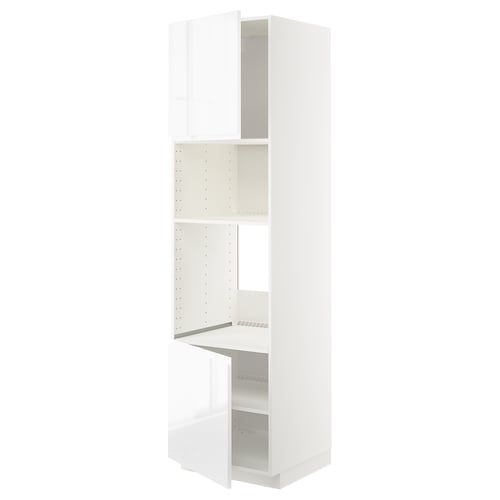 Armoire de cuisine METOD blanche avec portes brillantes et étagères réglables.
