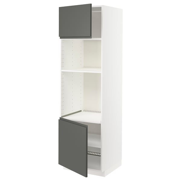 Un meuble de cuisine METOD blanc avec des portes gris foncé, doté d’étagères réglables et d’un design élégant et moderne.